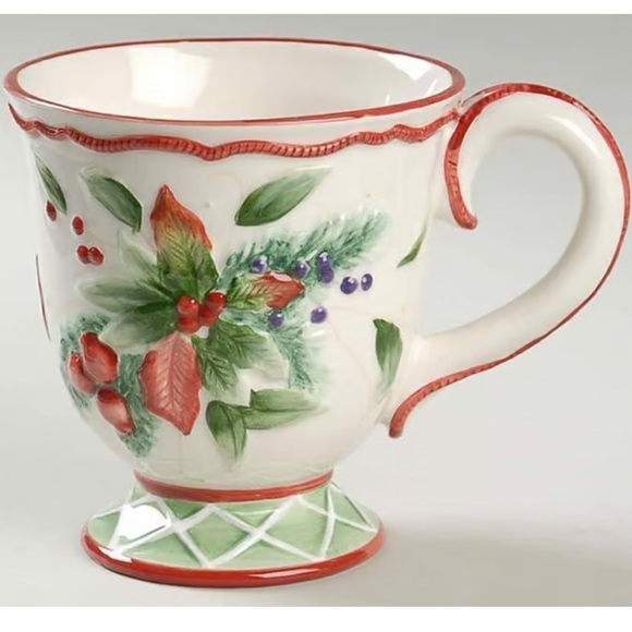 2 Mugs Winter Holiday by FITZ & FLOYD Ceramic 16oz. Cups Holly Berry gifts - Picture 10 of 10